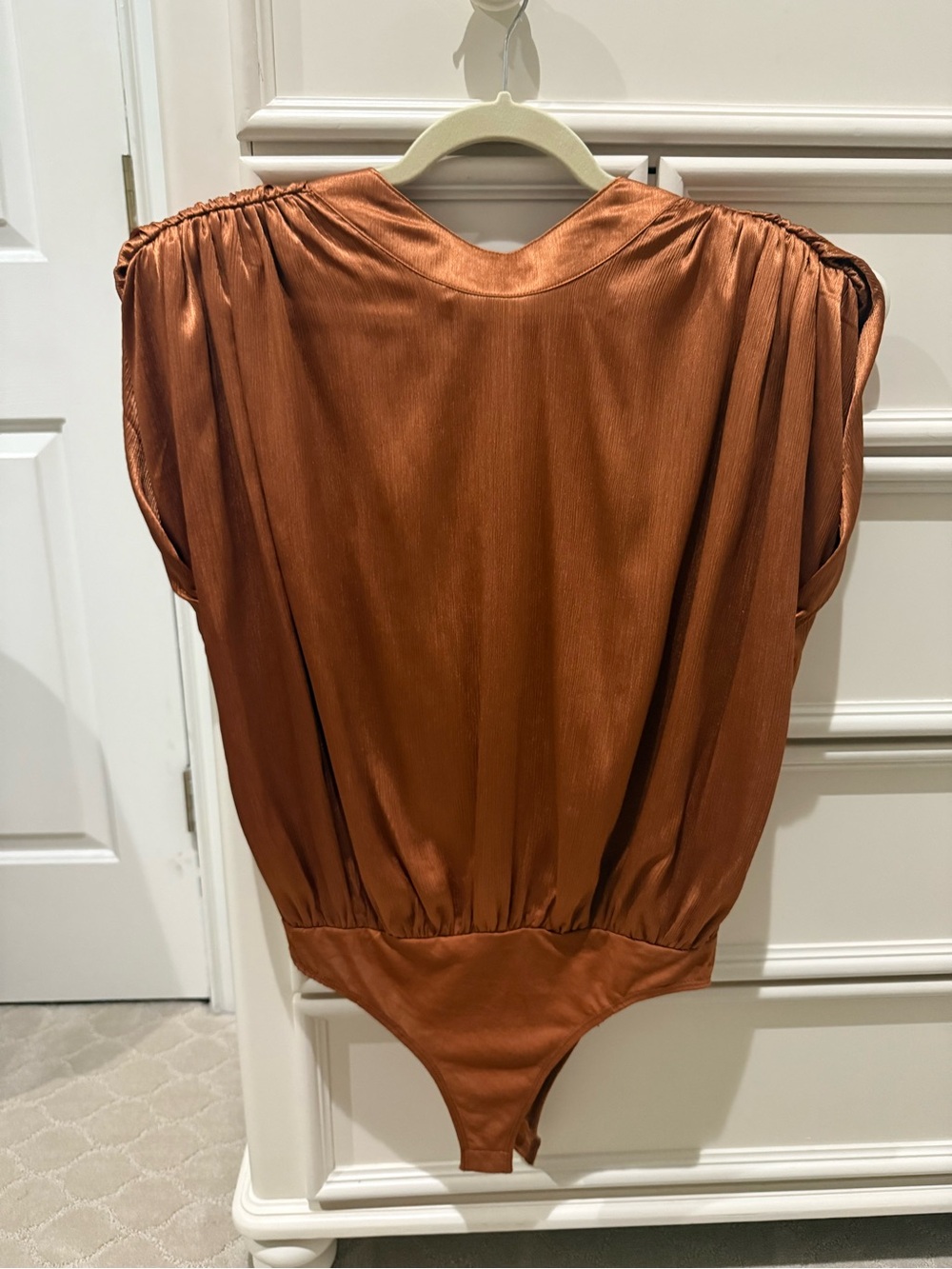 entro Copper Rust Satin Draped Bodysuit